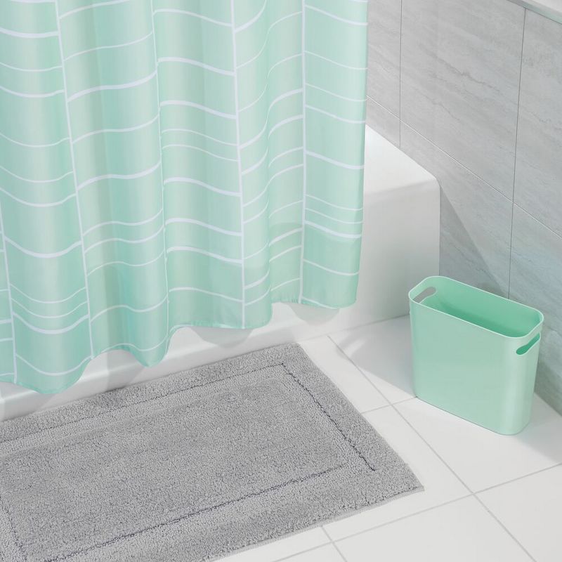 mDesign 3 Piece Decorative Bathroom Accessory Set, Curtain, Rug, Can - Mint/Gray