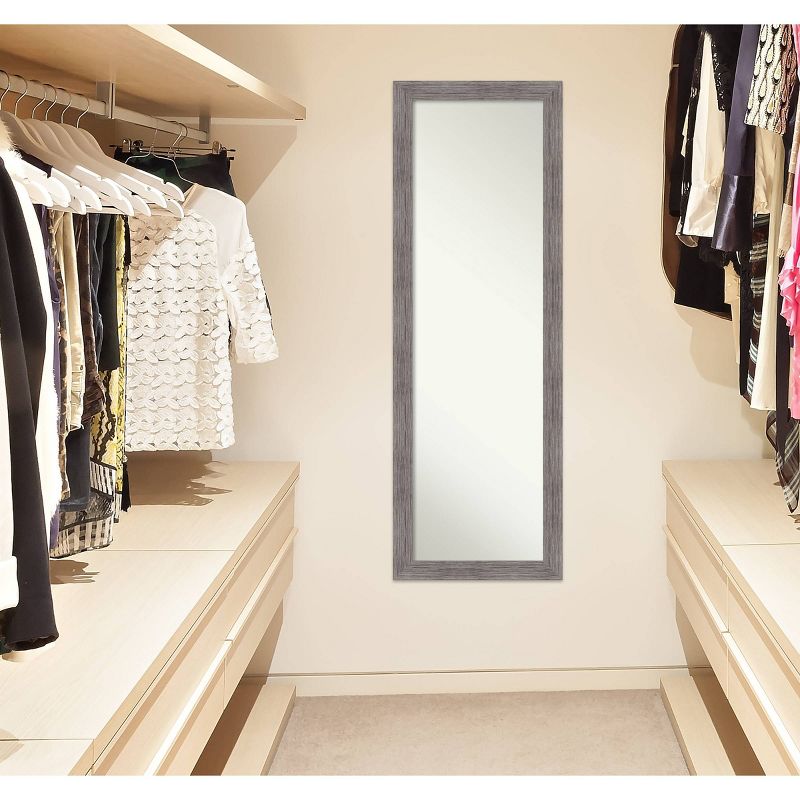 18" x 52" Pinstripe Plank Framed On the Door Mirror Gray - Amanti Art