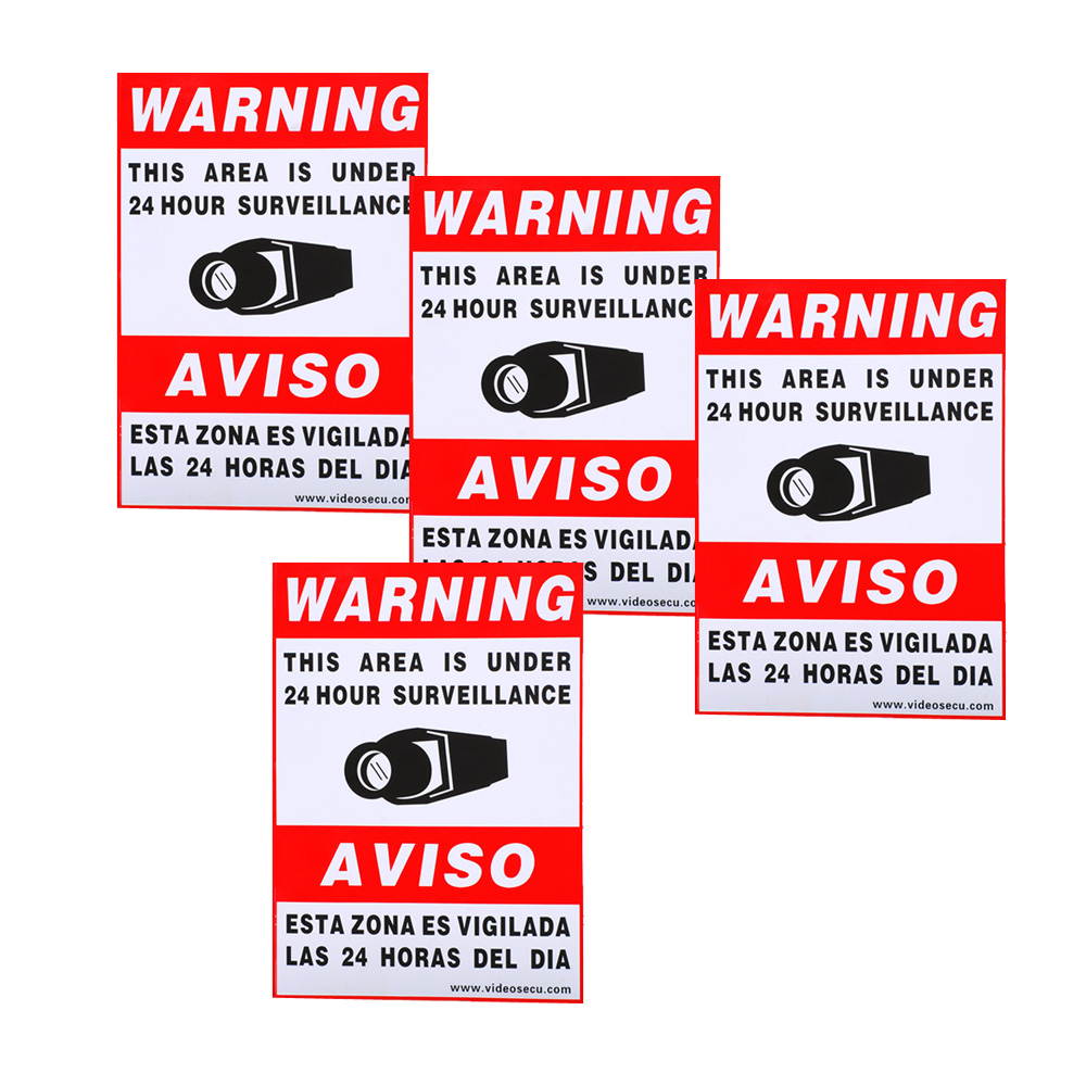 VideoSecu 4 Security Camera Video Warning Sticker Sign Decal 11.5x8.3" for Home CCTV DVR CCD Video Surveillance Camera System cp2