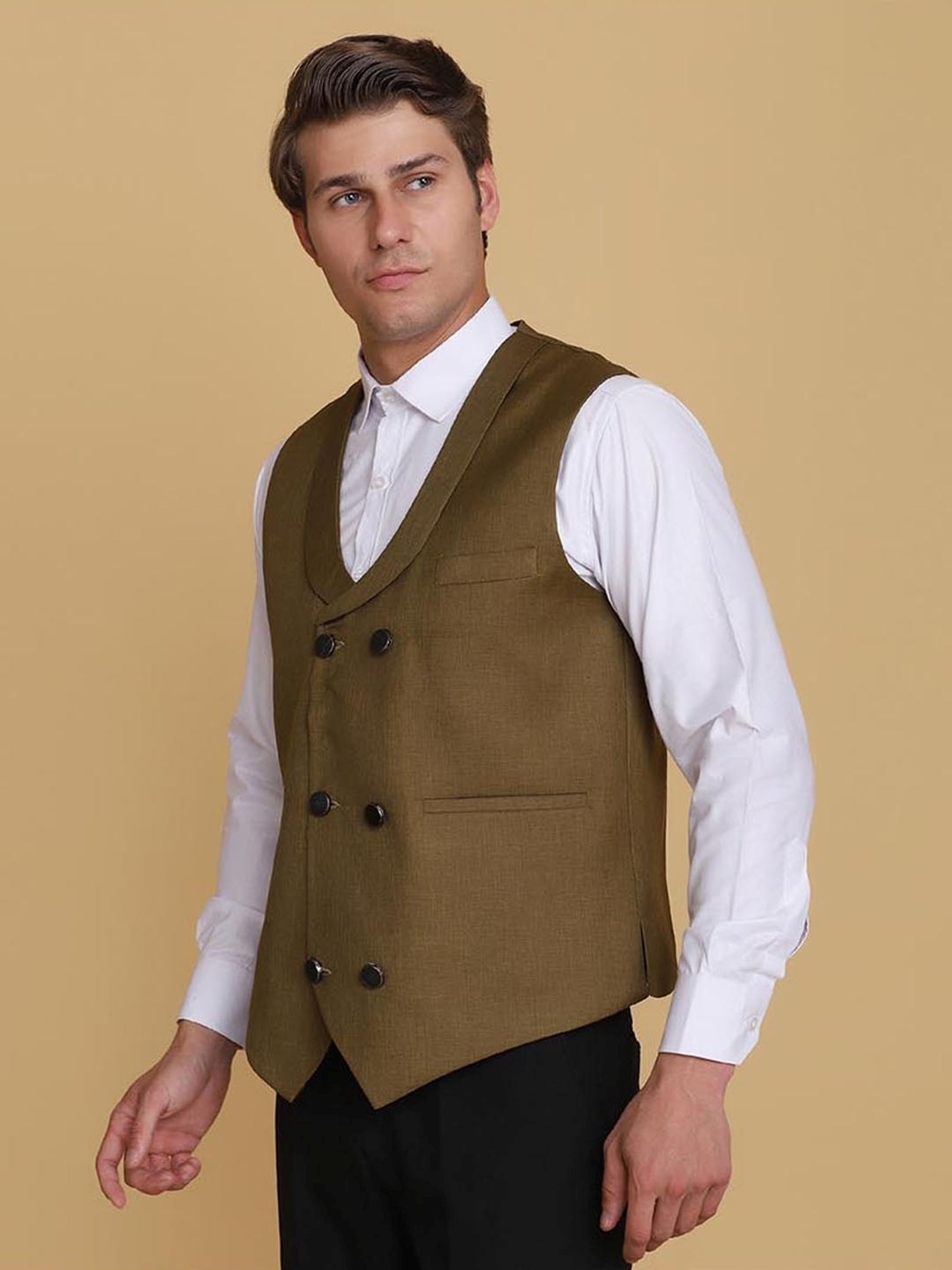 TAHVO Green Slim Fit Waistcoat
