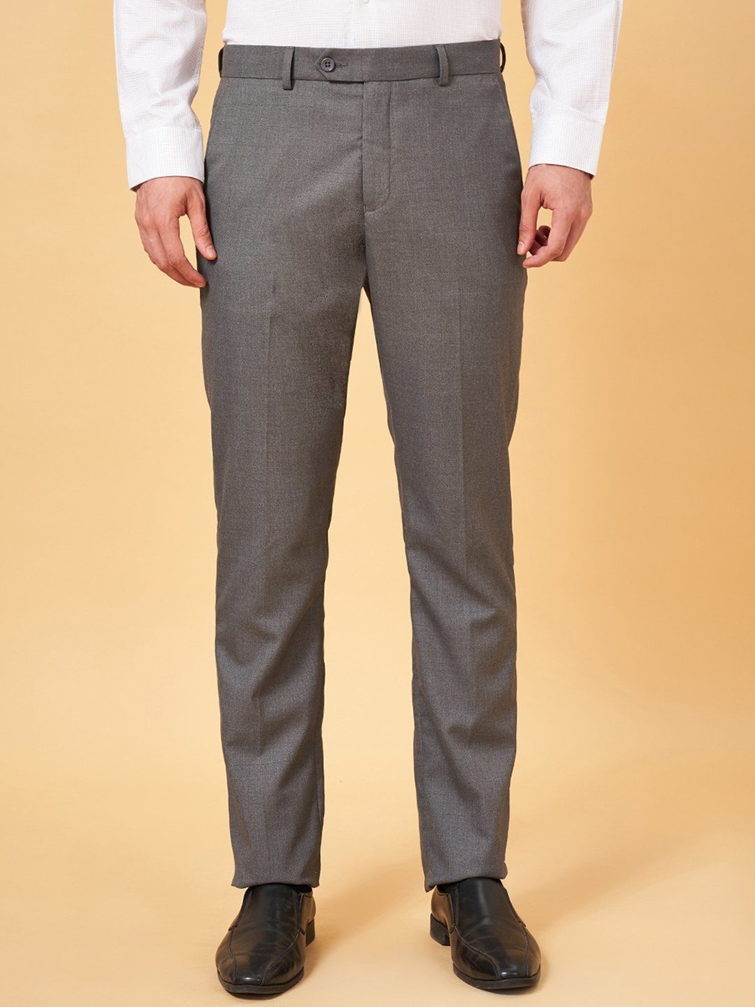 Peregrine By Pantaloons Light Grey Slim Fit Trousers