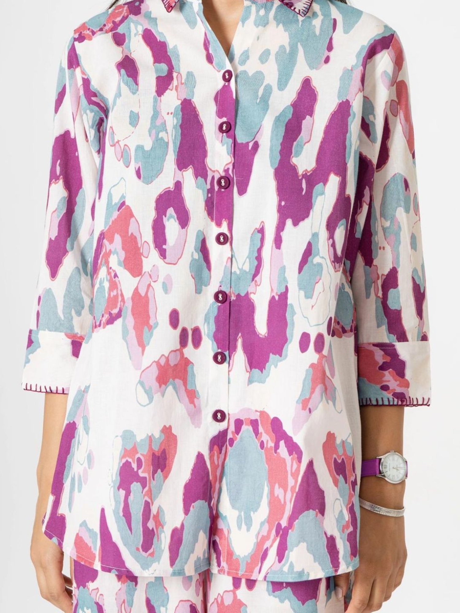 Kameez by Pooja White Capsule 24 Abstract Digital Print Cotton Shirt and Pant Co-ord Set