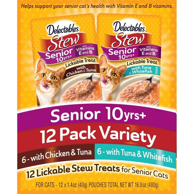 Hartz Delectables Stew Senior Chicken, Tuna & Whitefish Cat Treats Variety Pack - 1.4oz/12ct