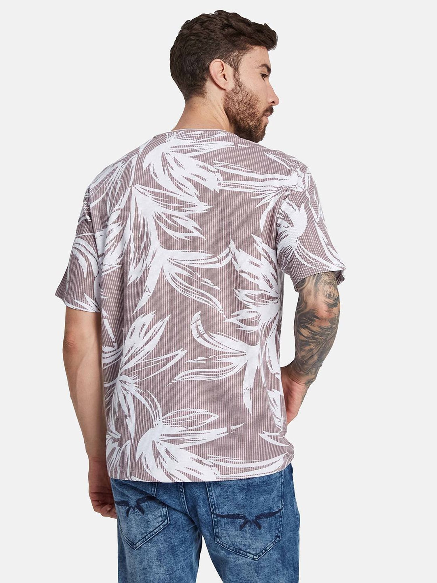 Octave Purple Cotton Regular Fit Floral Print T-Shirt