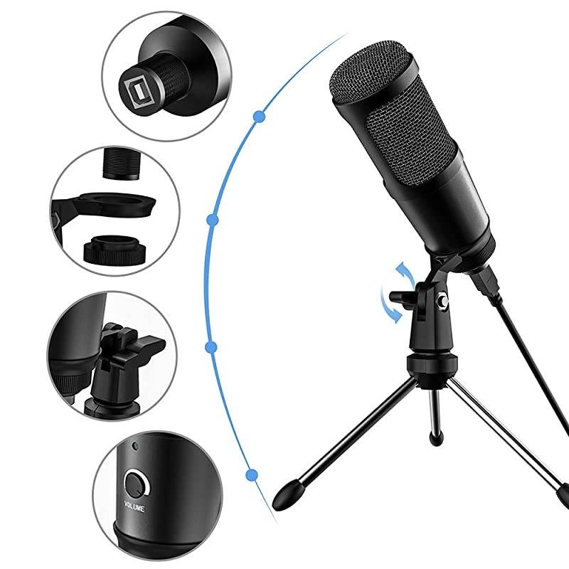 USB Microphone, Microphone for Computer Metal Condenser Recording Microphone for PS4 Mac Windows Computer Desktop Microphone for Gaming Podcast Streaming YouTube Chatting