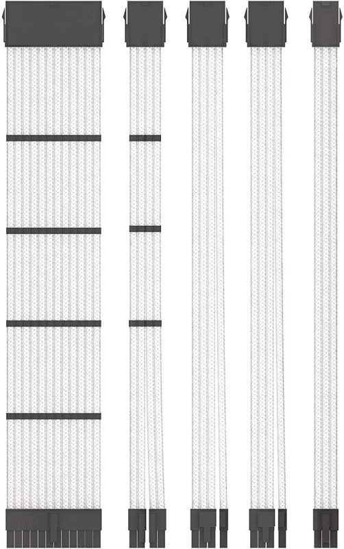 PSU Sleeved Cable, 18AWG Braided ATX EPS PCI-E Power Supply Cable Extension Kit with Combs for CPU GPU MB PSU, 30CM (White)