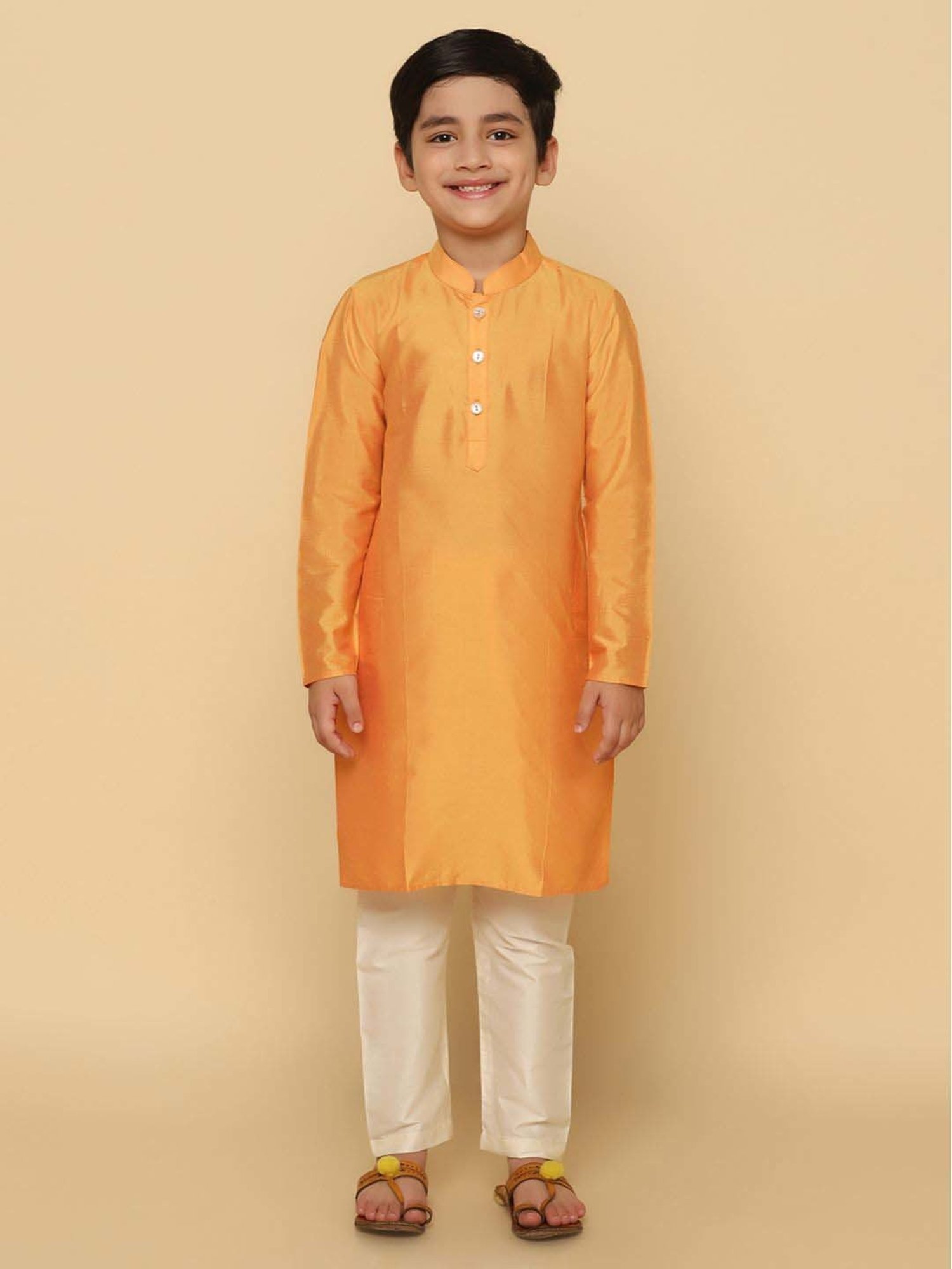 KISAH Kids Yellow & White Printed Full Sleeves Kurta Set