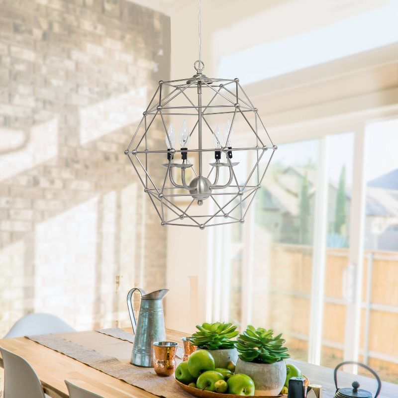 4-Light Hexagon Industrial Rustic Pendant Brushed Nickel - Elegant Designs