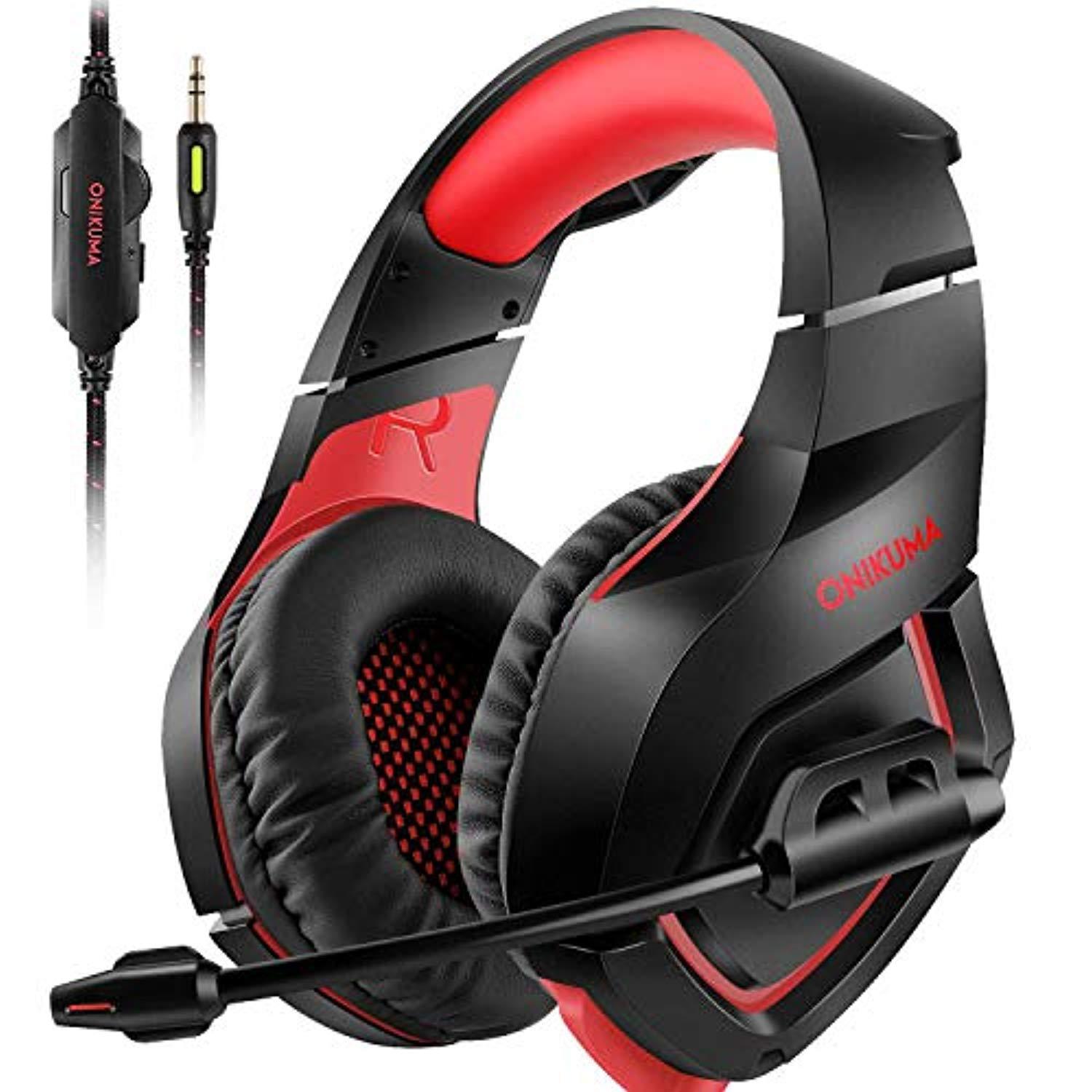 onikuma stereo gaming headset for ps4 xbox one, over ears headset with noise canceling microphone for nintendo switch playstation 4 laptop smartphones and pc 3.5mm