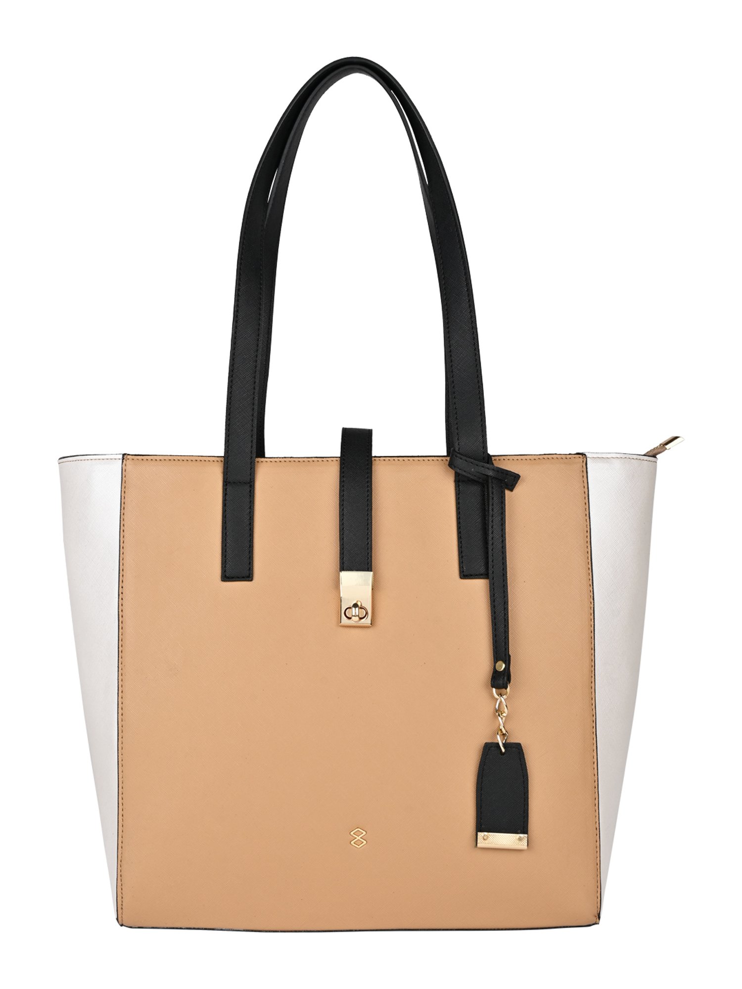 Horra Beige Solid Medium Tote Bag