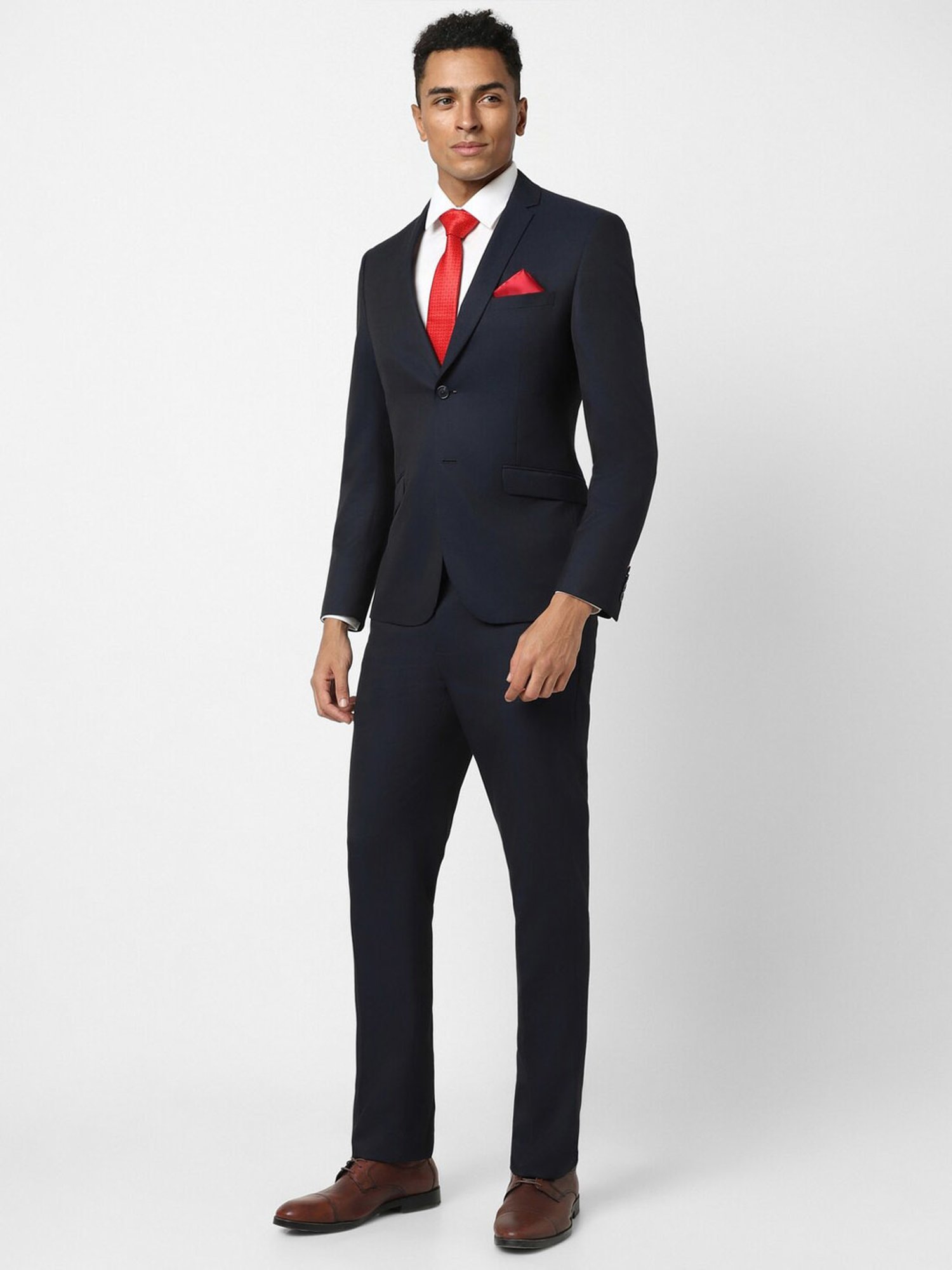 V Dot Navy Skinny Fit Two Piece Suit
