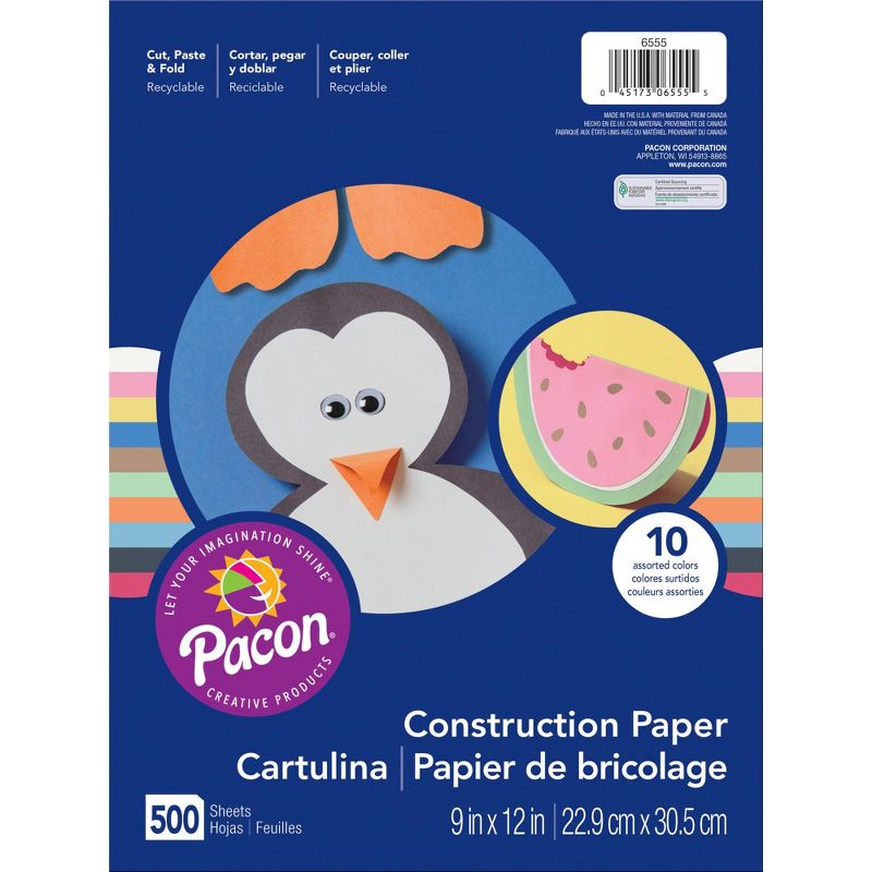 Pacon Lightweight Construction Paper, 9 x 12 Inch, 50 lb, Assorted Colors, pk of 500