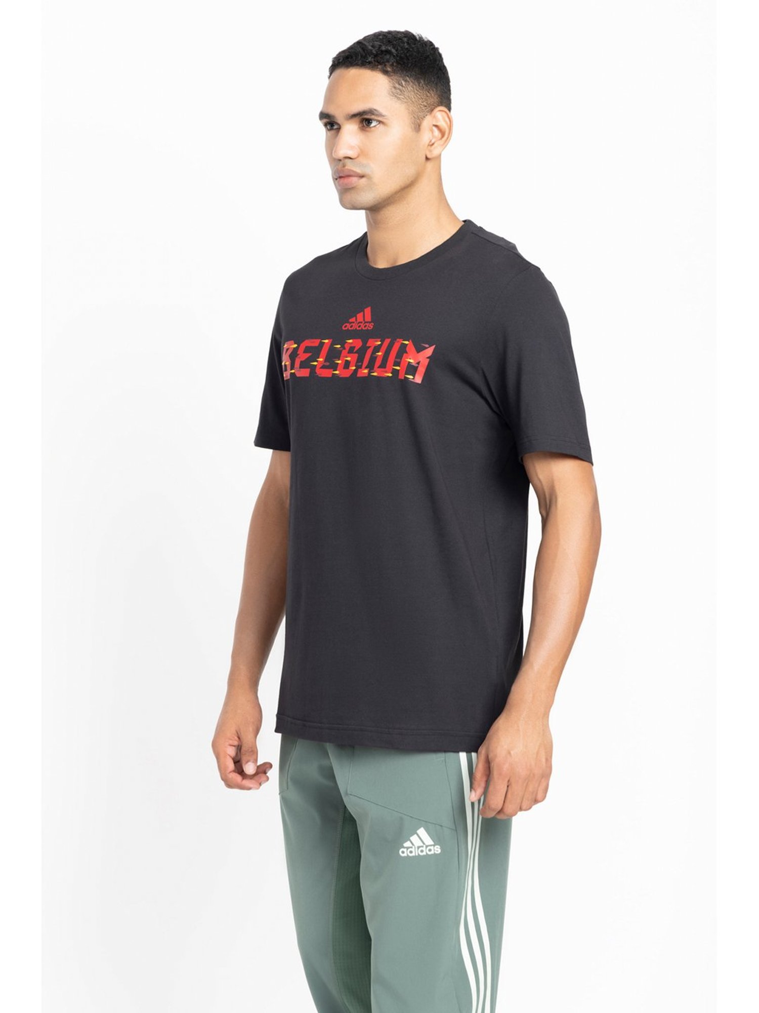 adidas Black Regular Fit Cotton BELGIUM T-Shirt