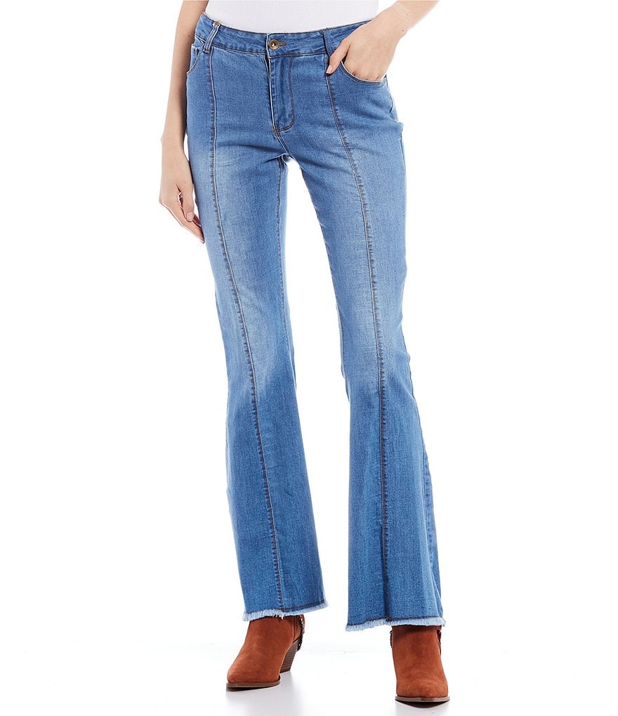 YMI Jeanswear Love Mid Rise Fray Hem Flare Jeans