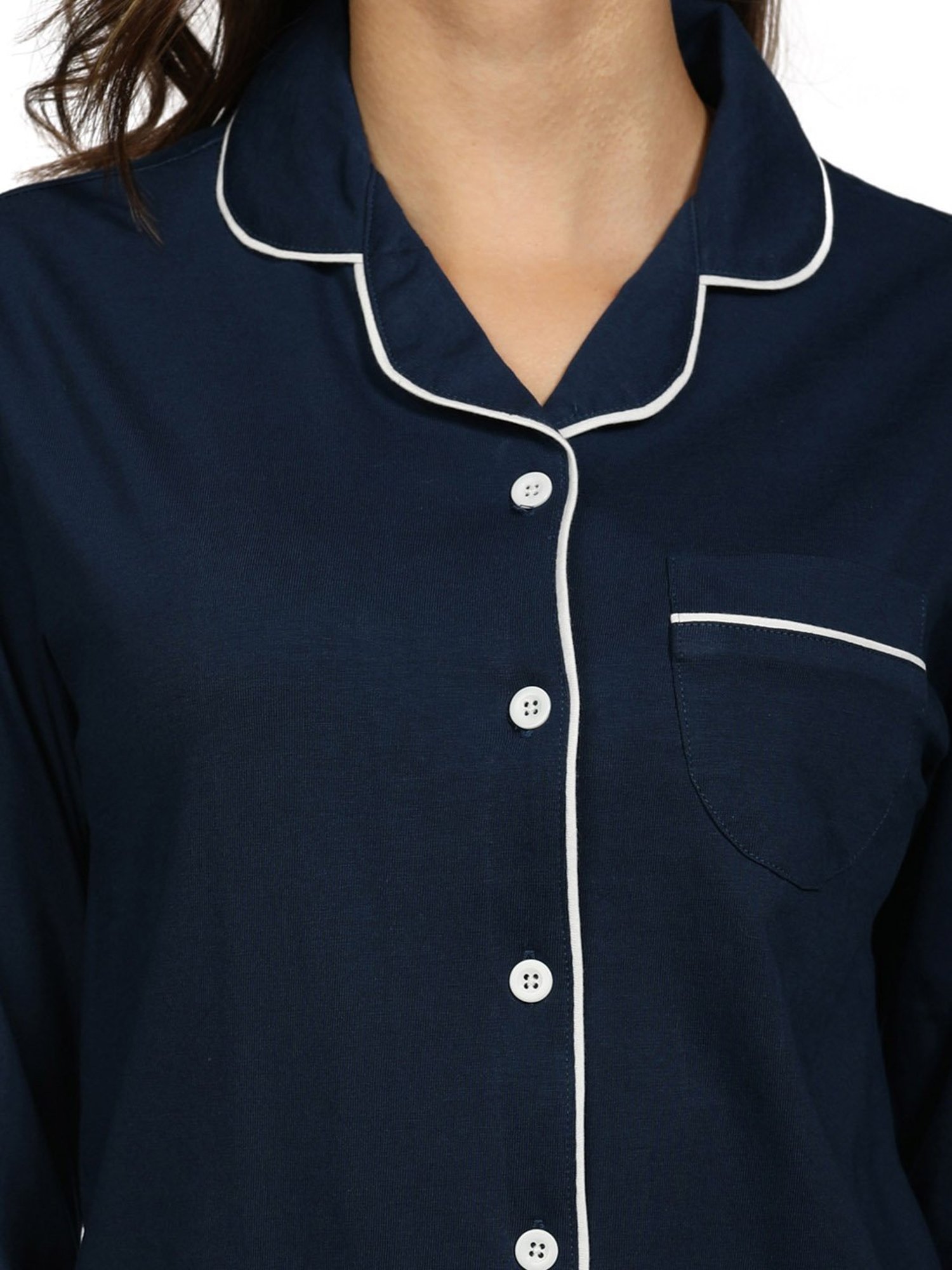 Nite Flite Navy Cotton Shirt With Pyjamas
