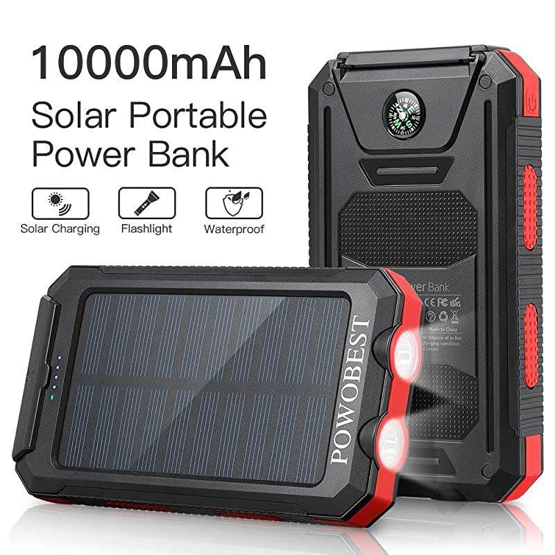 10000mAh Solar Power Bank  Portable Solar Panels with Flashlight Compass Waterproof Solar Power Bank Solar Phone Charger