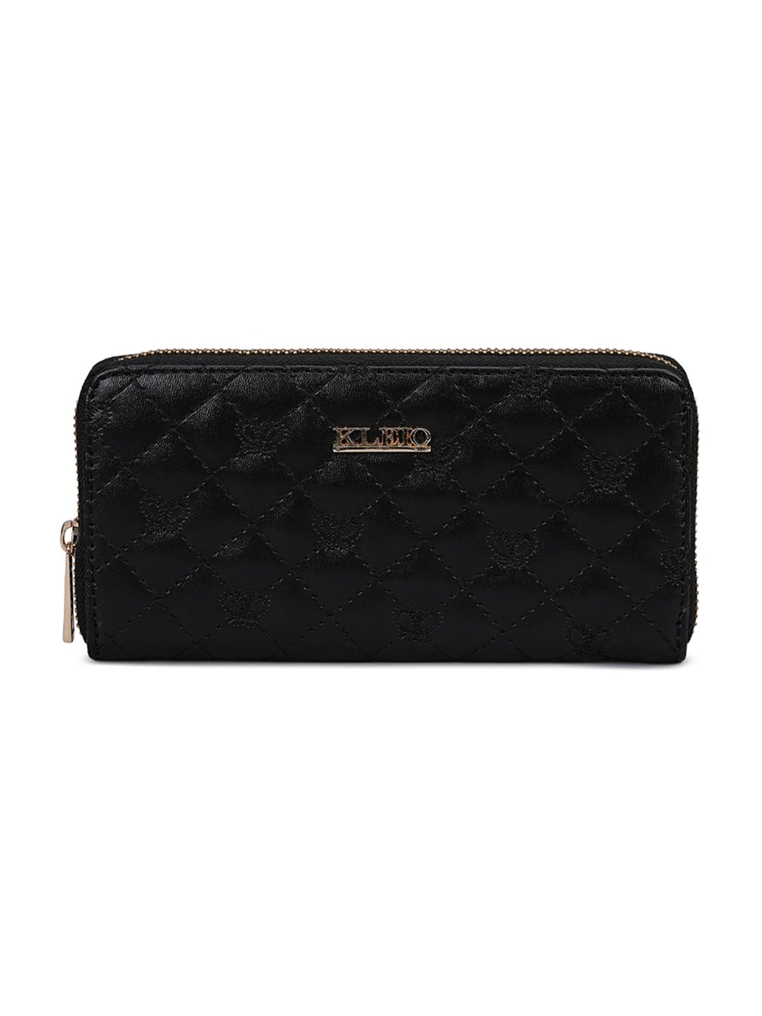 KLEIO Black Quilted Zip Around Wallet for Women