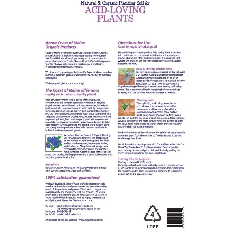 Coast of Maine Organic Natural Garden Compost Potting Planting Soil Blend for Acid Loving Plants, Bushes, and Flowers, 20 Quart Bag (2 Pack)