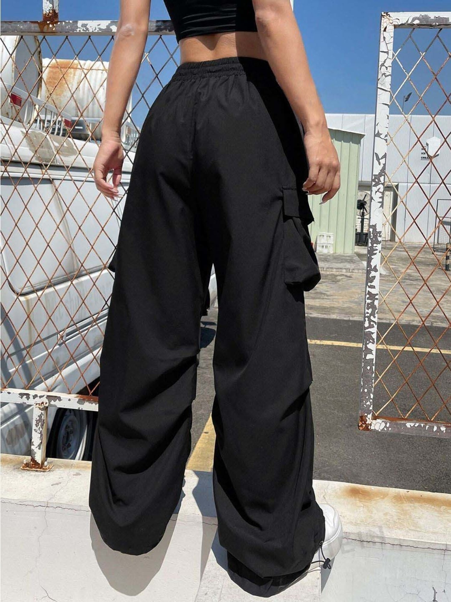 BUYNEWTREND Black High Rise Cargo Pants