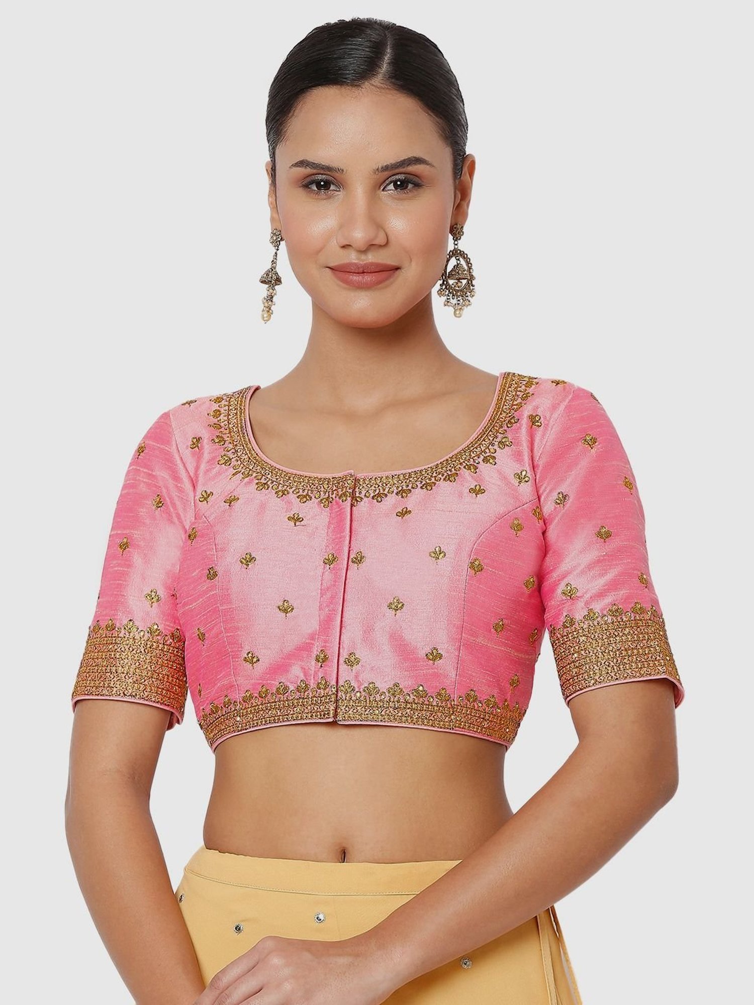 Salwar Studio Baby Pink Embroidered Readymade Blouse