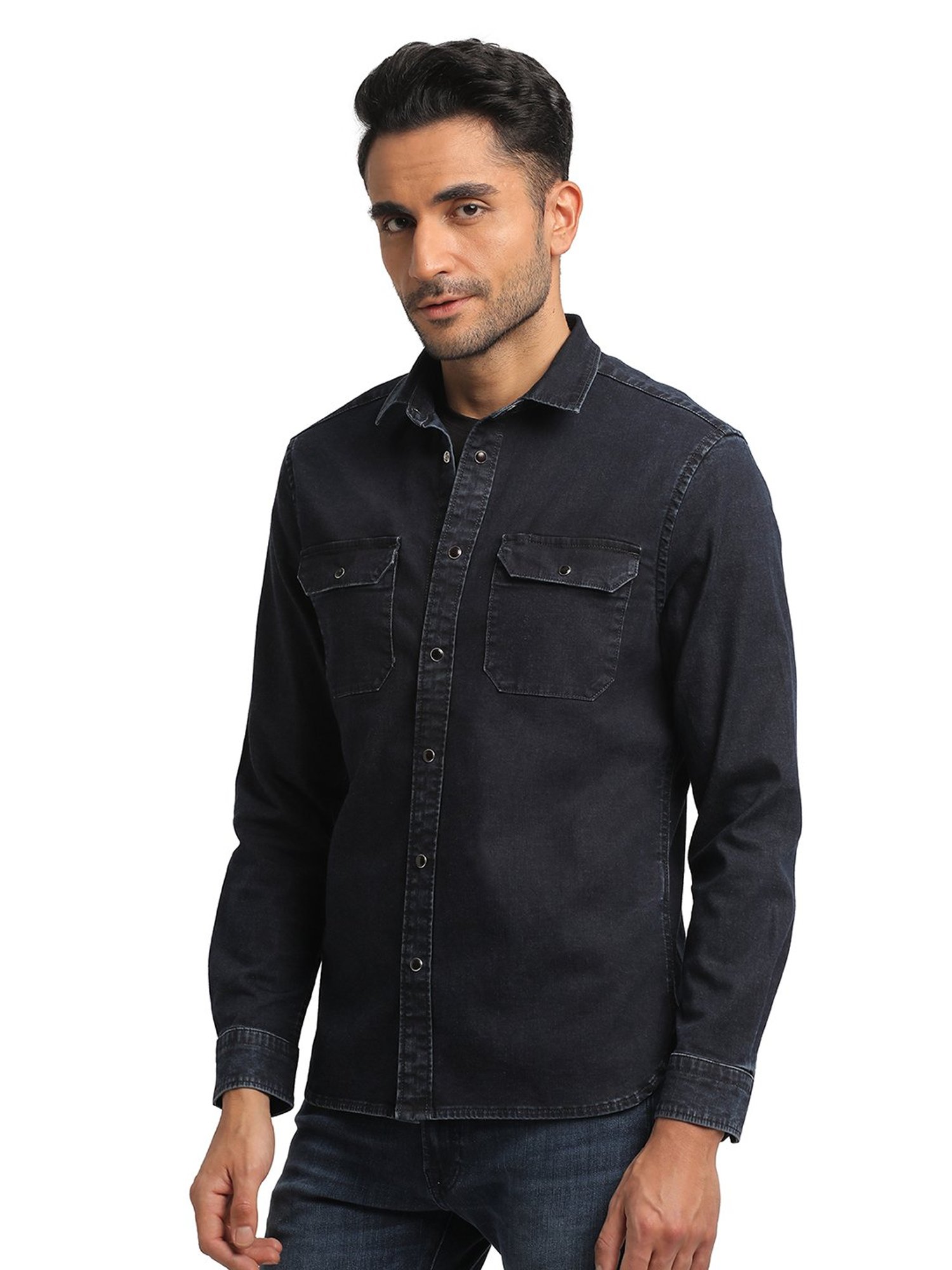 EVERBLUE Dark Blue Regular Fit Shirt