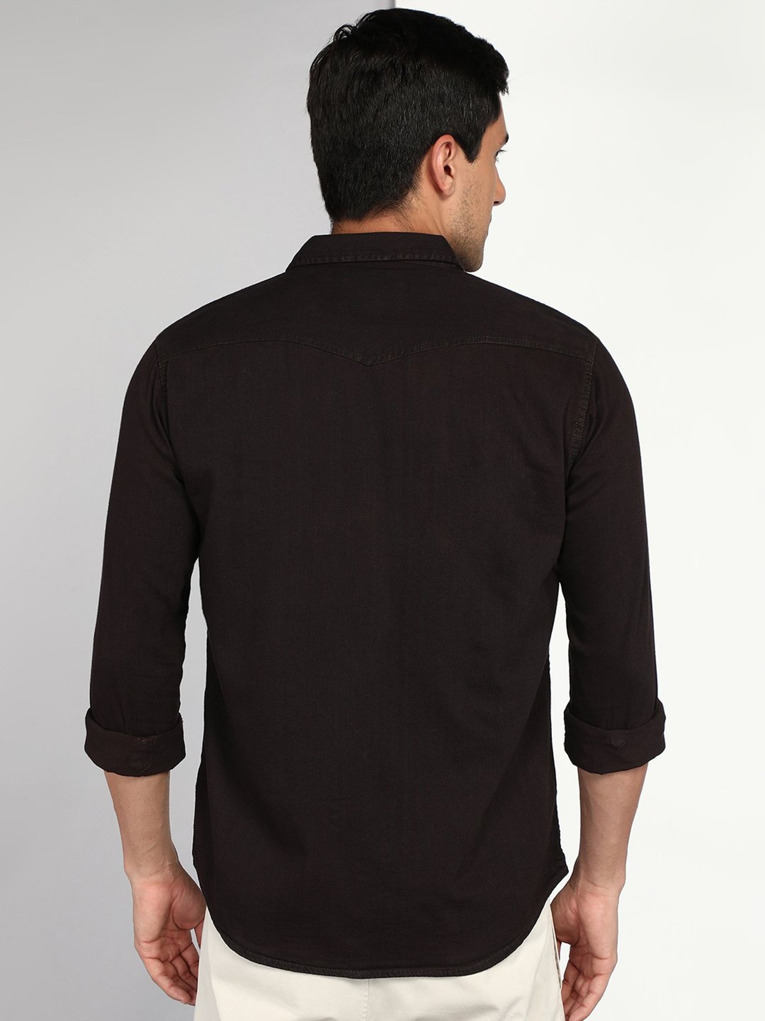 Kuons Avenue Dark Brown Slim Fit Denim Shirt