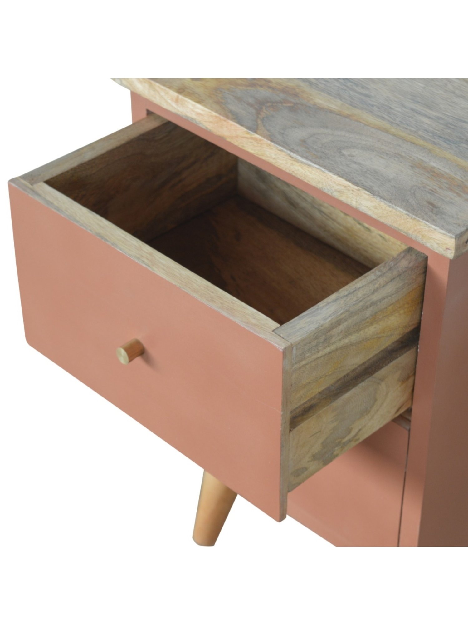 Artisan Furniture Solid Brown Mango Wood Side Table Brick Red Finish