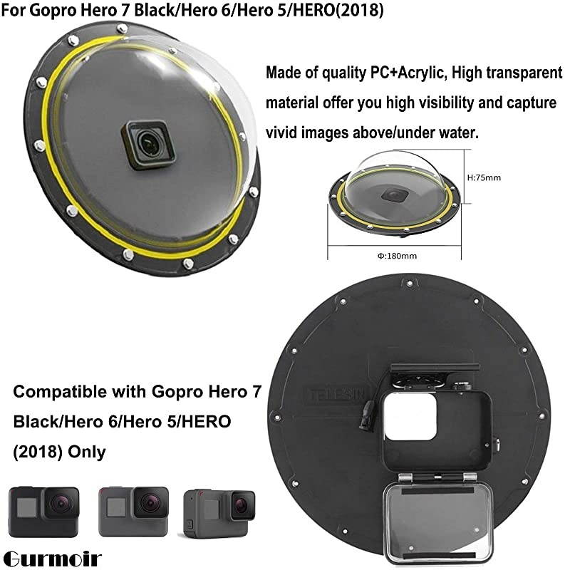 Telesin Dome Lens 6" Dome Port for Gopro Hero 8 Black Action Cameras Snorkeling Underwater Diving Dome with Waterproof Housing Case Trigger and Soft Rubber Floating