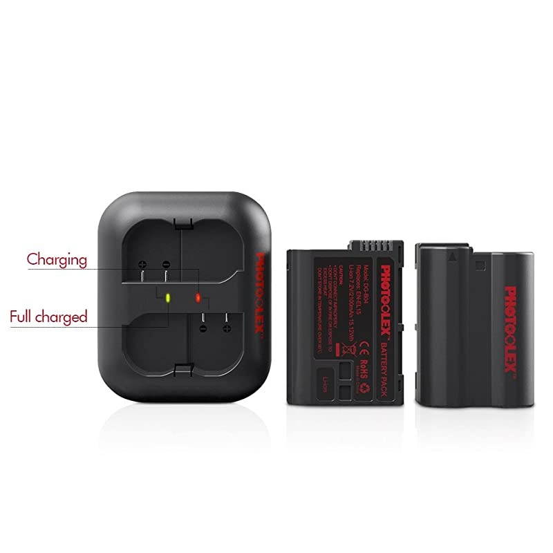 Pack EN-EL15 /EN-EL15a EN-EL15b Rechargeable Lithium-ion Battery Rapid Dual USB Charger for Nikon Camera D750, D7500, D7000, D850, D500, D7100, D700, V1, D810, D610, D800, D600, D800e, D810
