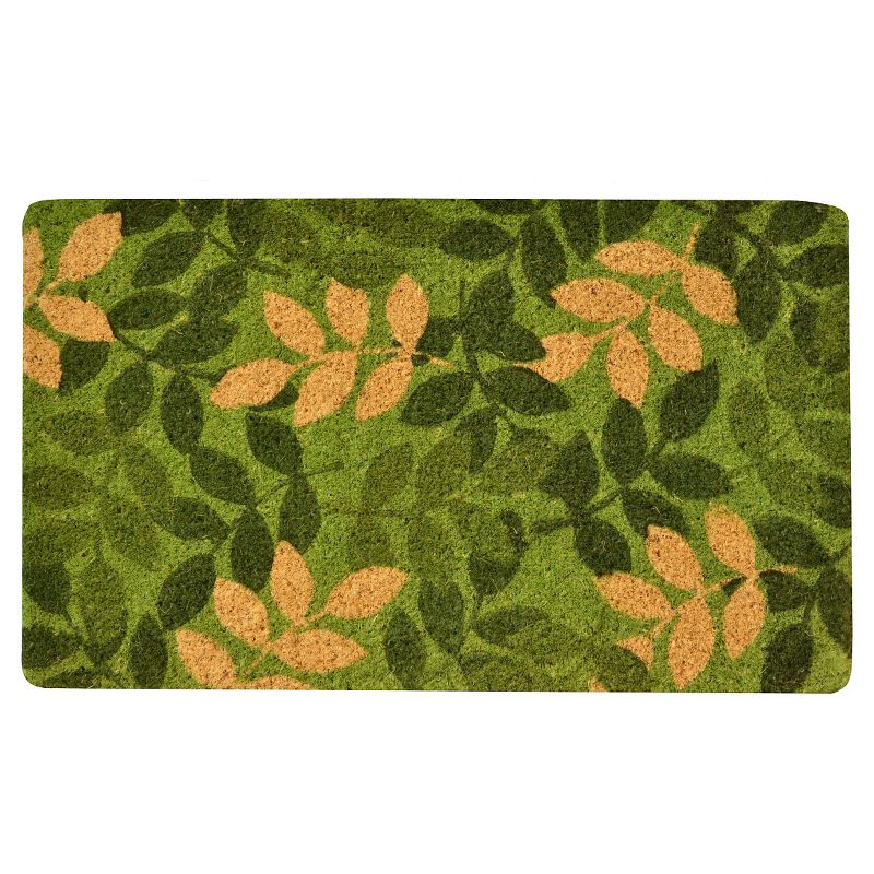 HomeTrax Coir Mat Doormat - Green Leaf (18" x 30")