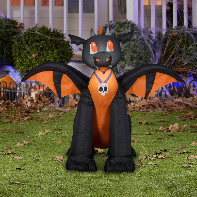 Gemmy Airblown Winged Black/Orange Dragon, 3 ft Tall, Multicolored