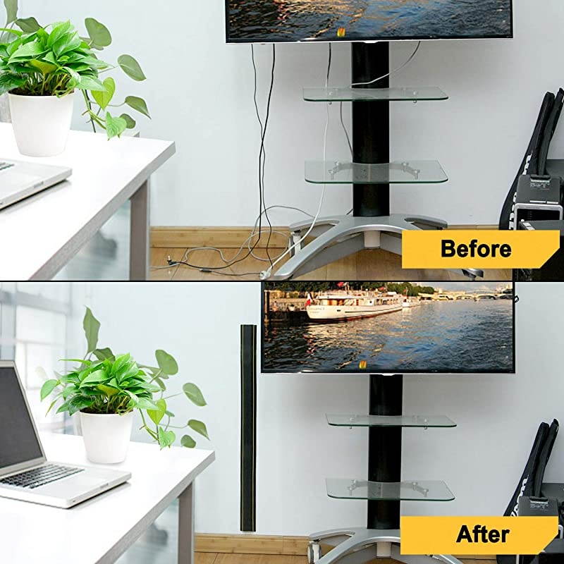 Cable Cover 65 Ft Cord Protector 3 Channels Contains Cords Cables and Wires Perfect for Office Home Workshop Warehouse Concert or Other Outdoor Surroundings Black