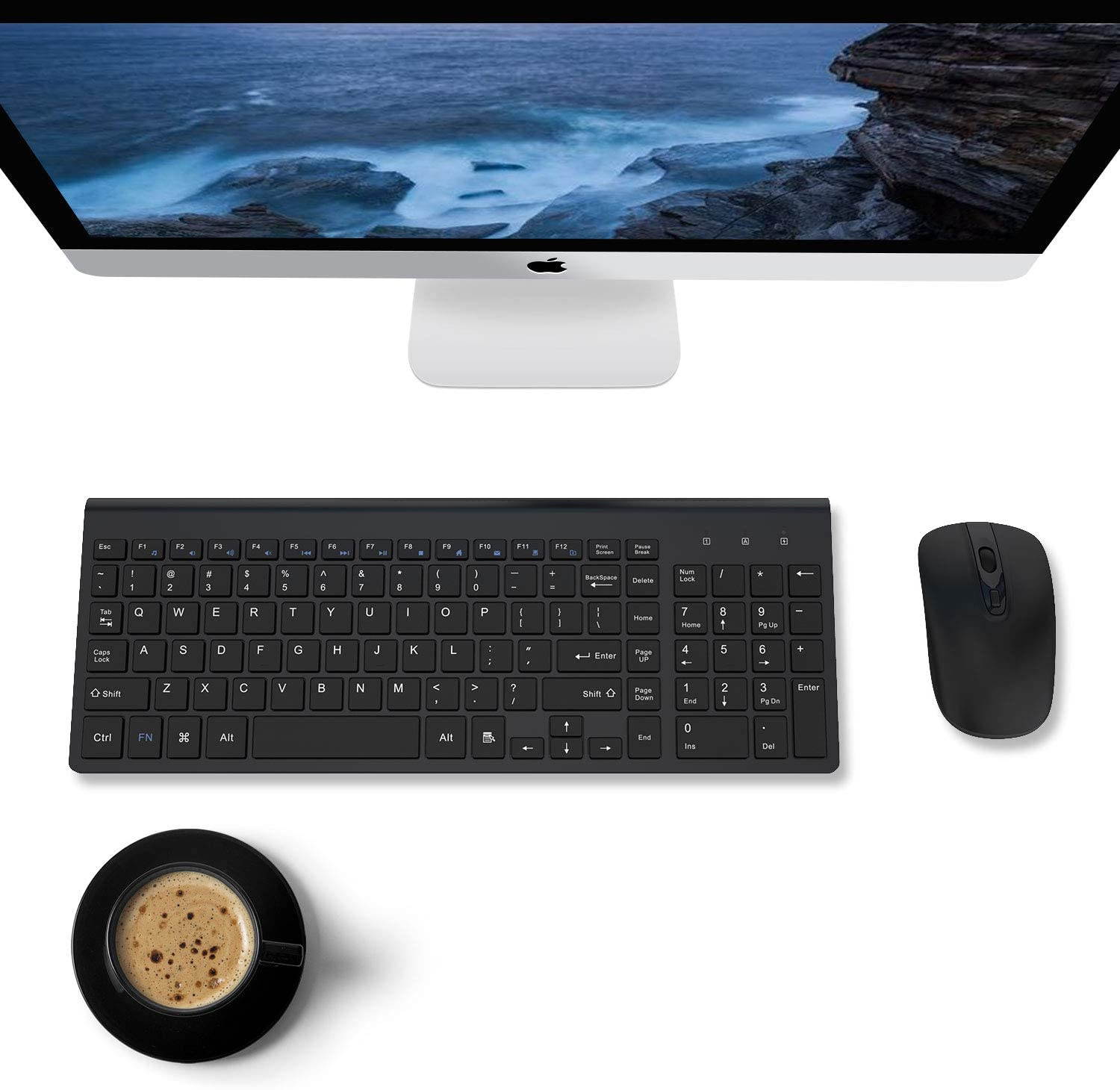 E168 Wireless Keyboard and Mouse Combo,Full Size Quiet US Layout Slim Travel Compact Compatible with iMac MacBook PC Laptop Tablet Notebook Windows10 (Black)