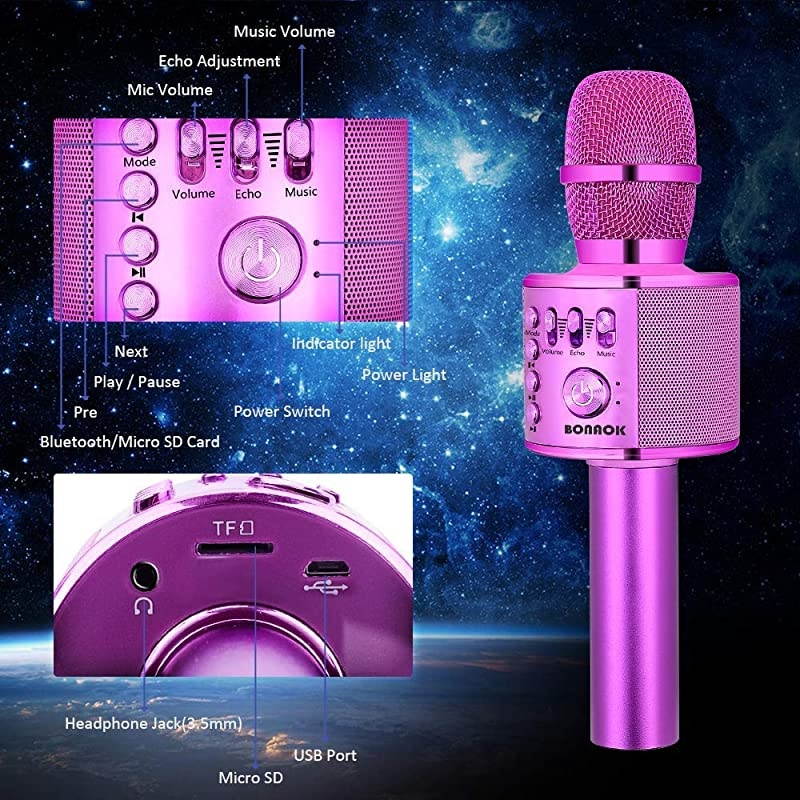 Wireless Bluetooth Karaoke Microphone,3-in-1 Portable Handheld Karaoke Mic Speaker Machine Birthday Home Party for PC or All Smartphone (Q37 Purple)