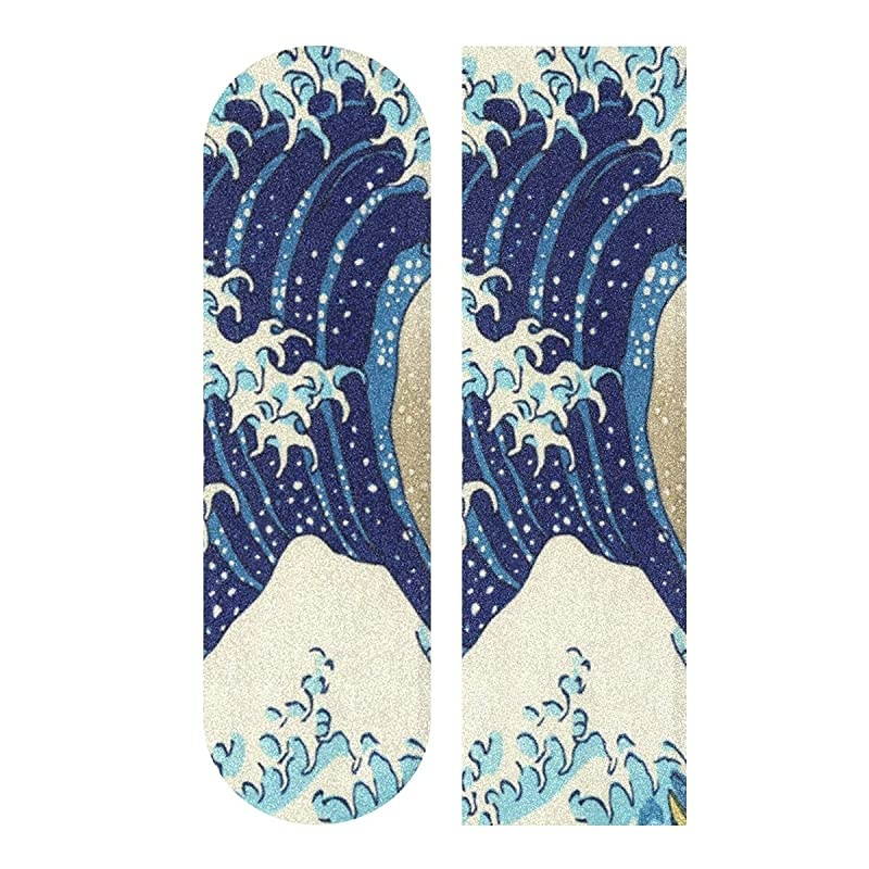 Blue Sea Wave Monster Skateboard Grip Tape Sheets Graphic Longboard Griptape Bubble Free AntiSlip 33X 9 Tapes for Teens Girls Boys