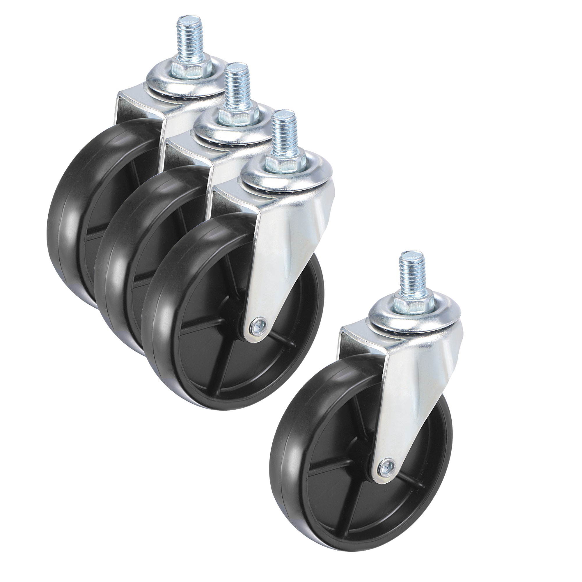 Swivel Stem Caster 3" Diameter 66Lbs Load Capacity, for Workbench Trolley, TPE, Black, Pack of 4