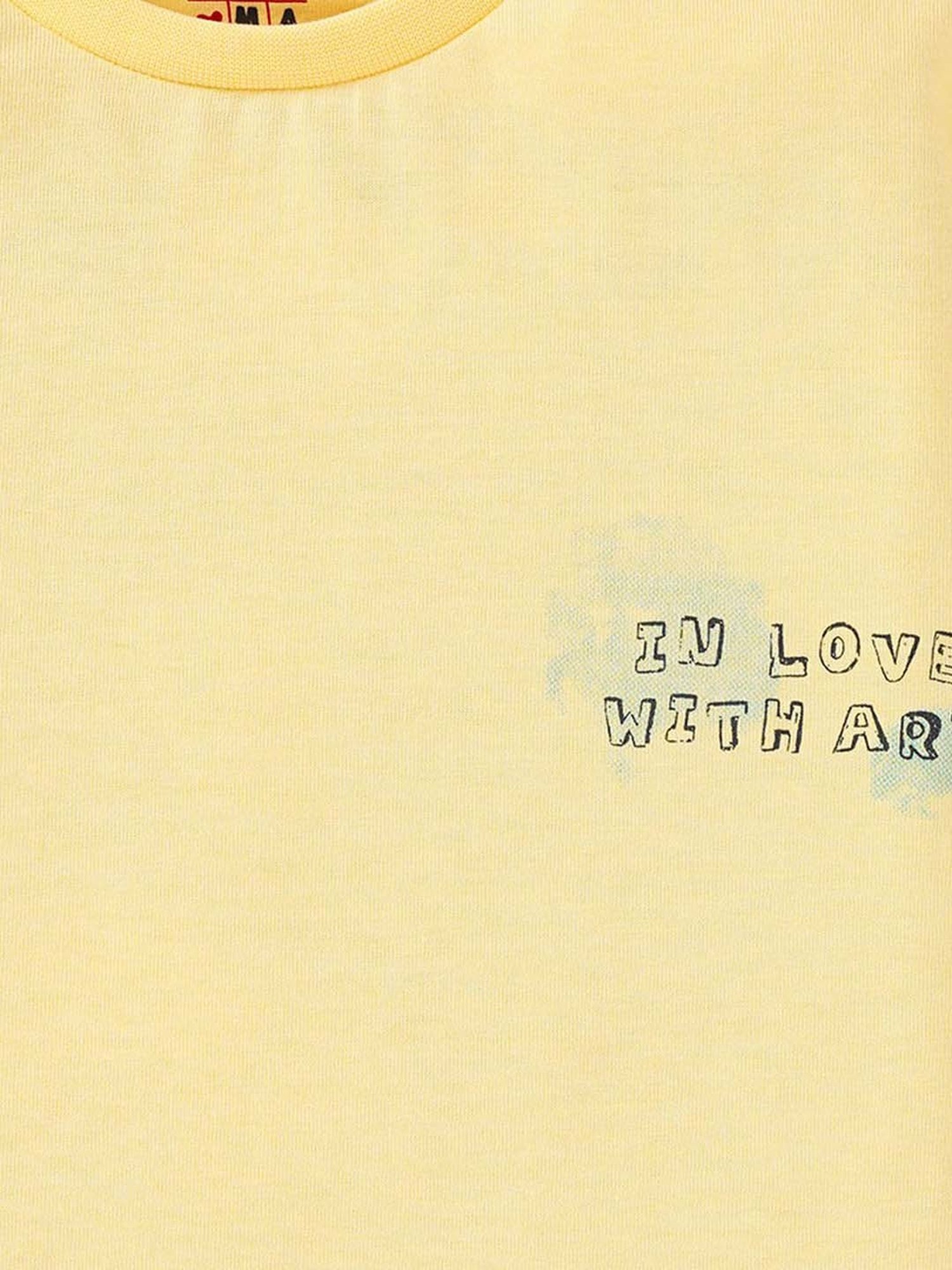 Ed-a-Mamma Kids Yellow Cotton Graphic T-Shirt