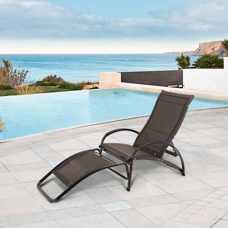 Outdoor Aluminum Adjustable Chaise Lounge Rocking Chair - Brown - Crestlive Products