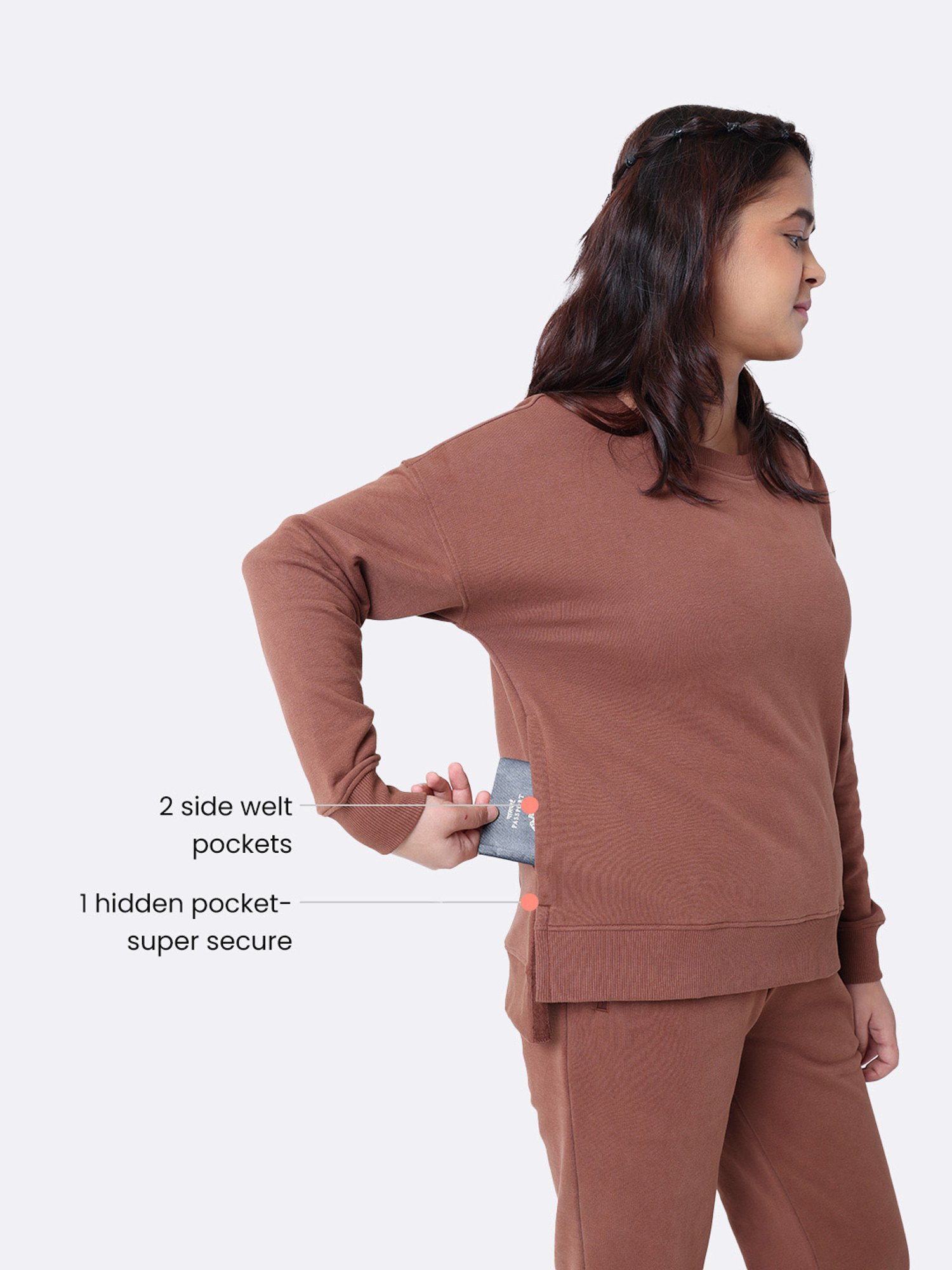 BlissClub Brown Cotton Relaxed Fit Sweatshirt