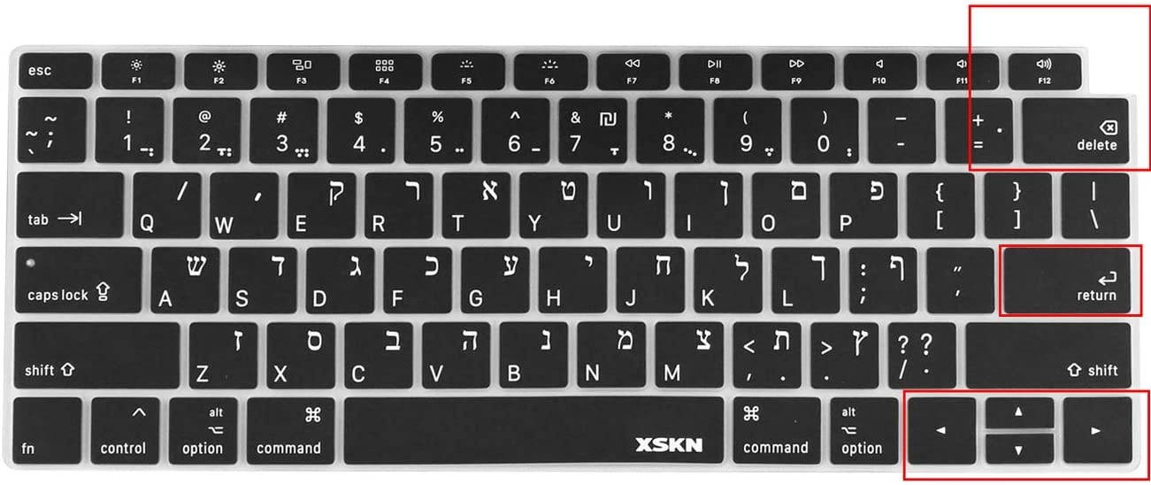 XSKN Hebrew English Keyboard Cover for New MacBook Air 13" 13.3-inch A1932 with Touch ID Retina Display US Version