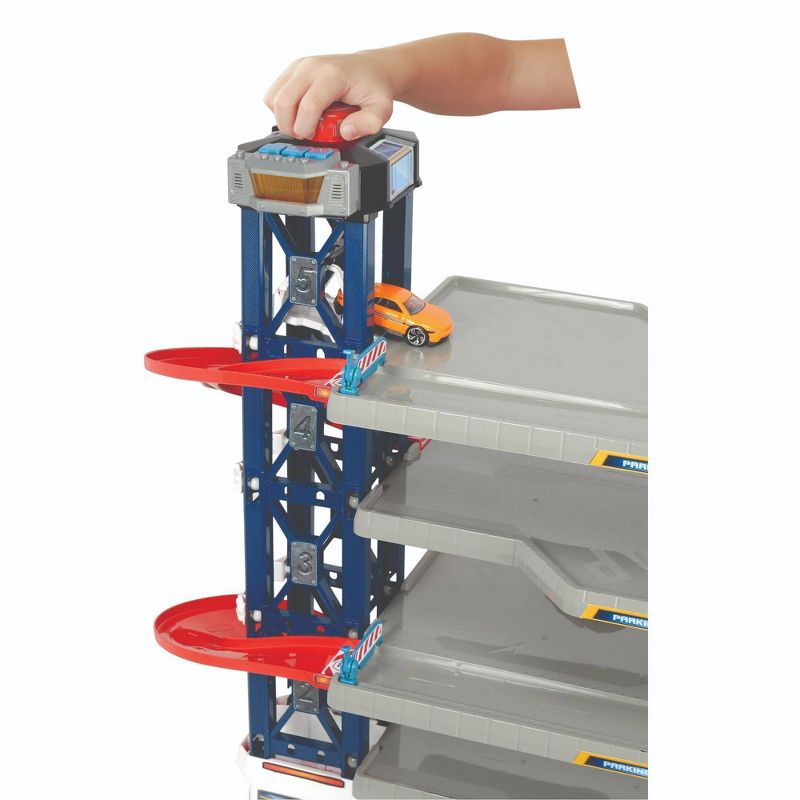 Dickie Toys Parking Garage Playset with 4 Diecast Cars and Diecast Helicopter