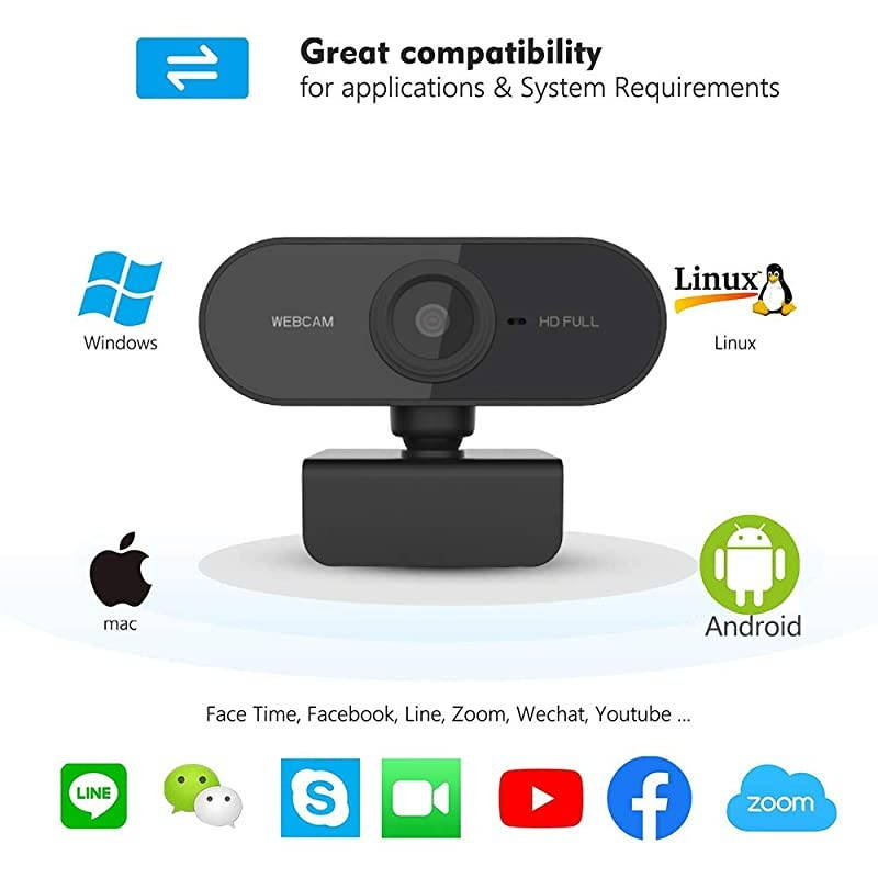 Webcam with Privacy Shutter 1080p Streaming Web Camera Autofocus Computer Webcam with Microphone for Skype Video Calling Conferencing Recording
