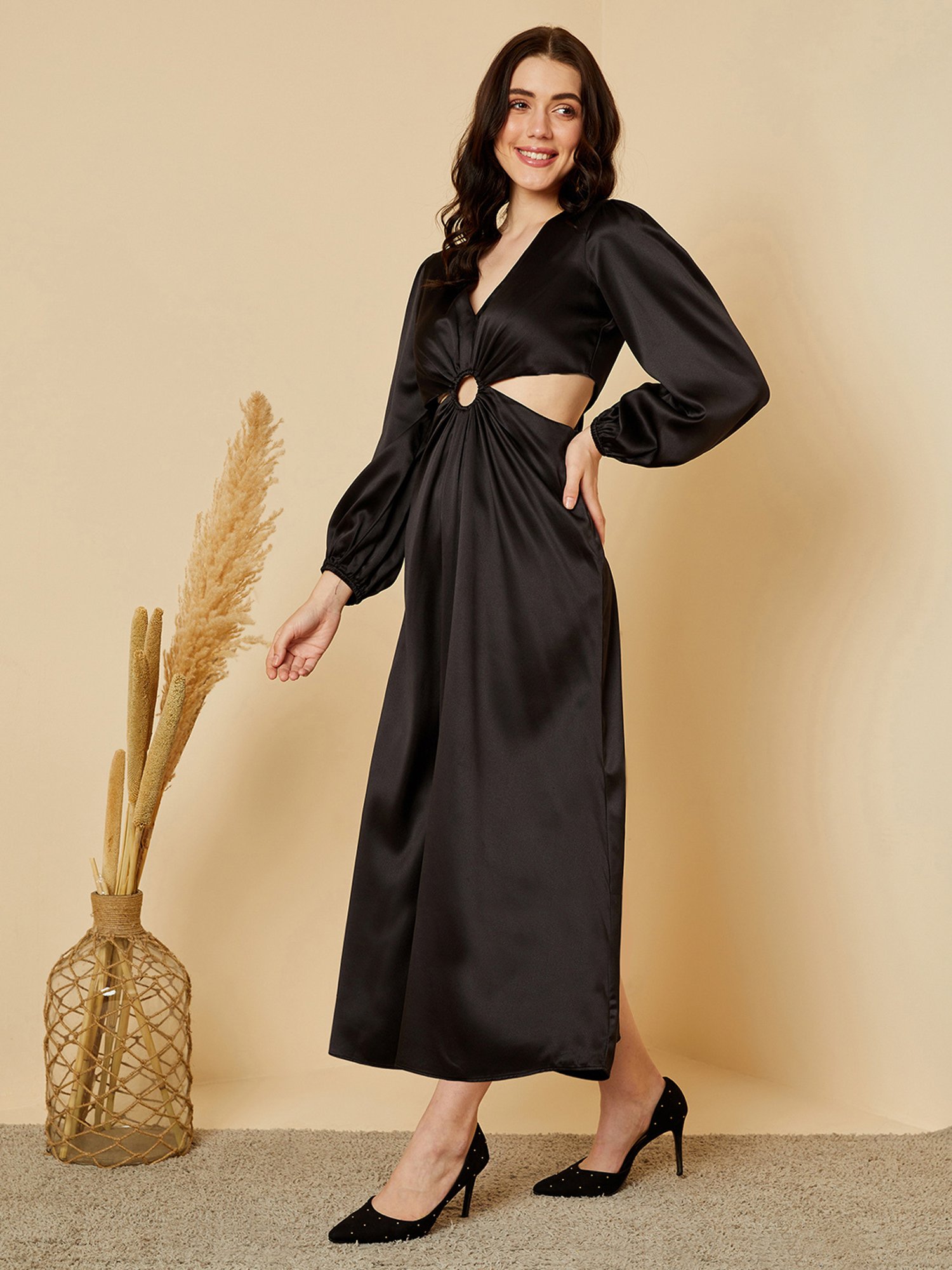 Magre Black Regular Fit Maxi Dress