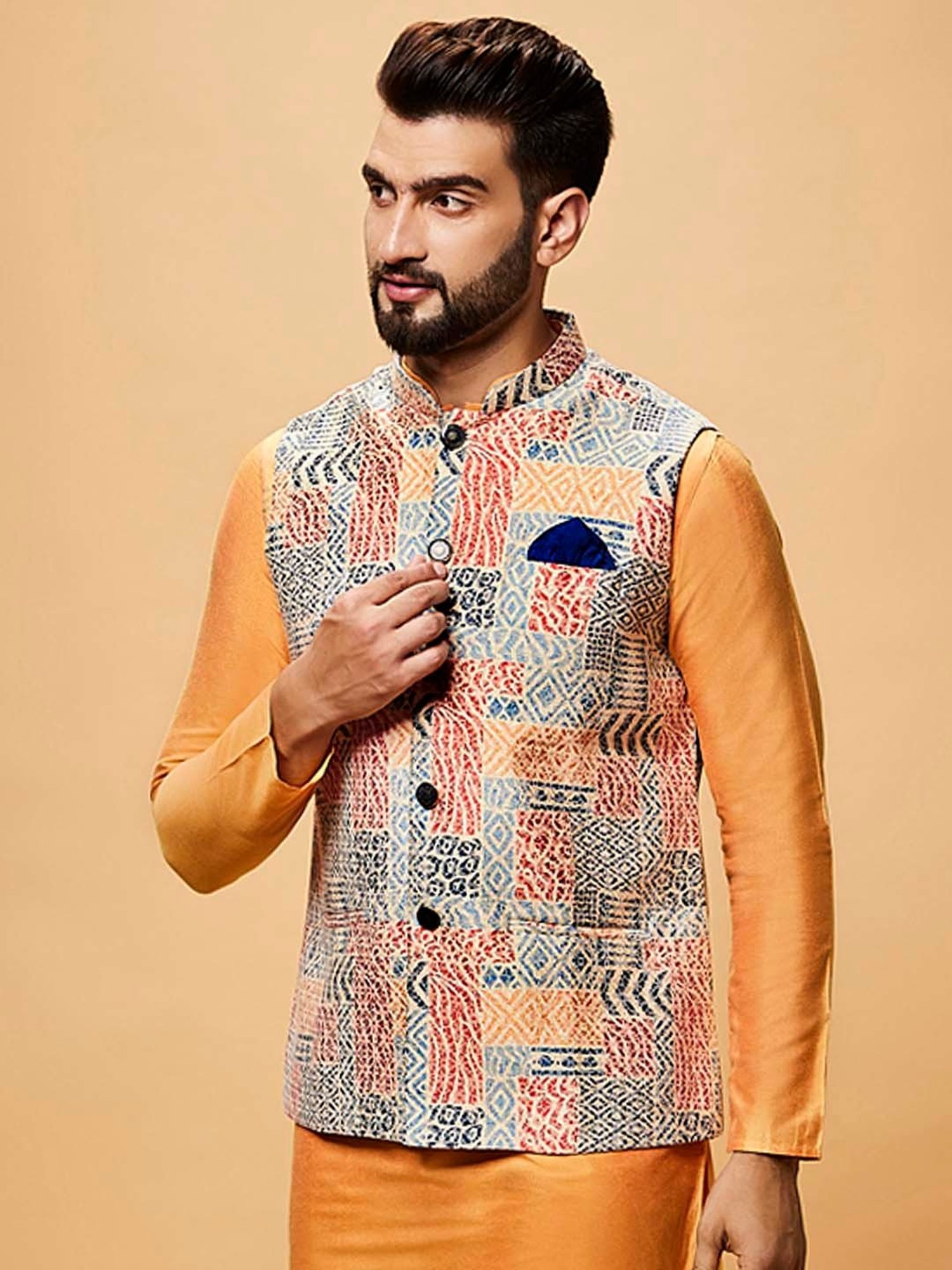 KISAH Multicolor Regular Fit Self Design Nehru Jacket