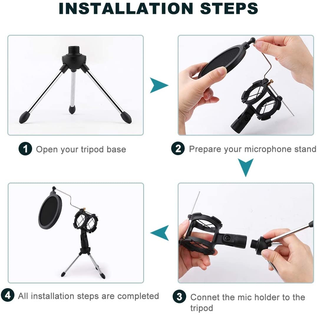 Desktop Microphone Stand, Desk Mic Stand with Shock Mount