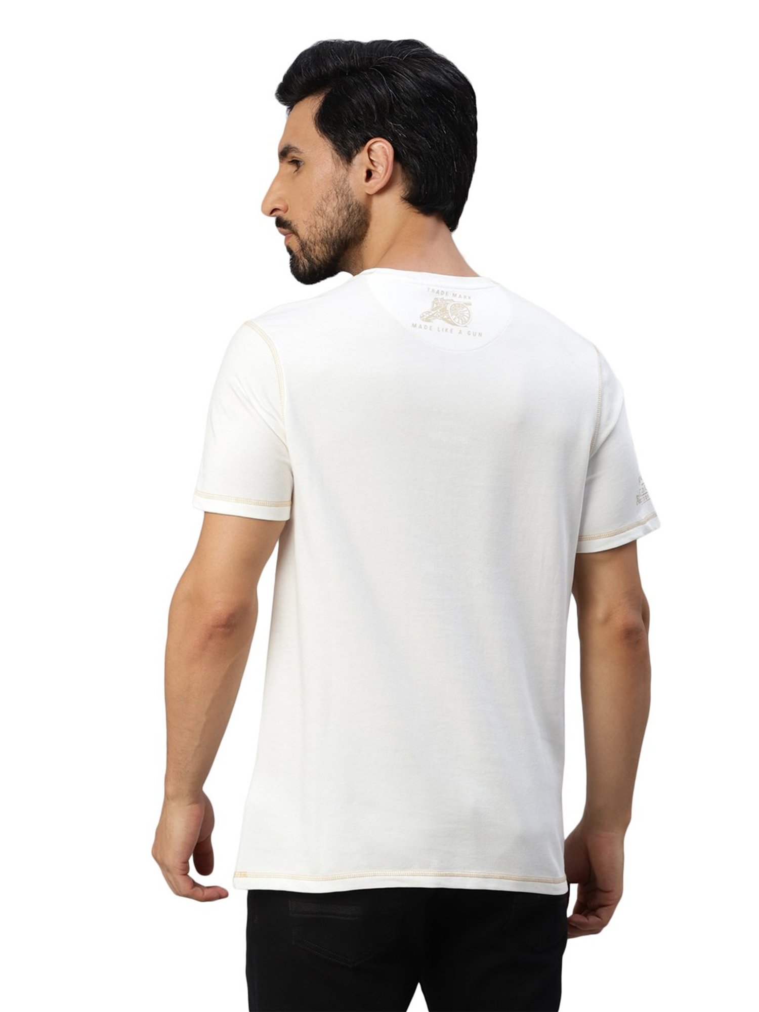 Royal Enfield Classic 1901 Rider Off White Regular Fit Printed Crew T-Shirt