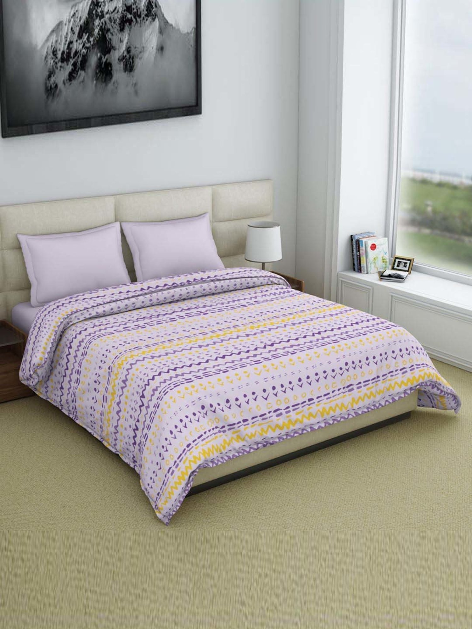 WELSPUN Amaya Lavender Fog Cotton 144 TC 150 GSM Double Bed Quilt