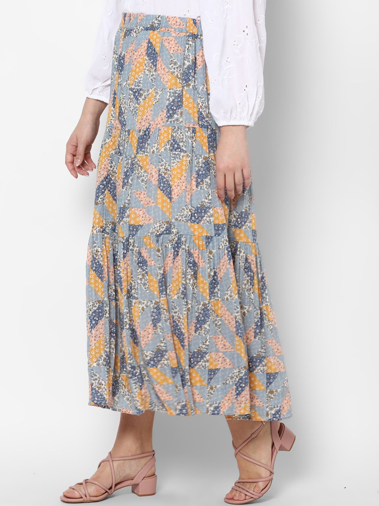 American Eagle Outfitters Blue Printed Below Knee Skirt