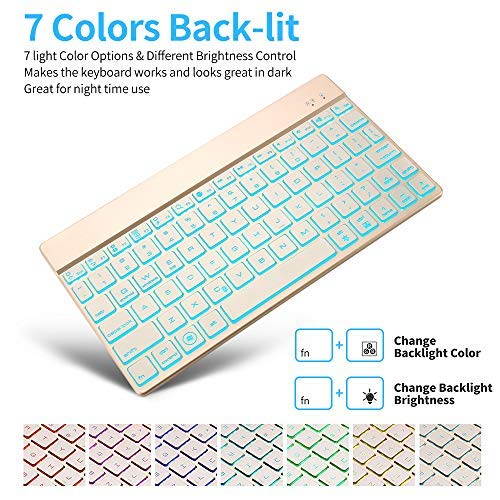 Wireless Bluetooth Keyboard for iPad Pro 12.9 / 11 / 10.5 / 9.7 inch / iPrd Mini 1 2 3 4 5 - 7 Color Backlit Keyboard - Keyboard for 3 System Tablet iPhone iOS Mac Galaxy Android Windows
