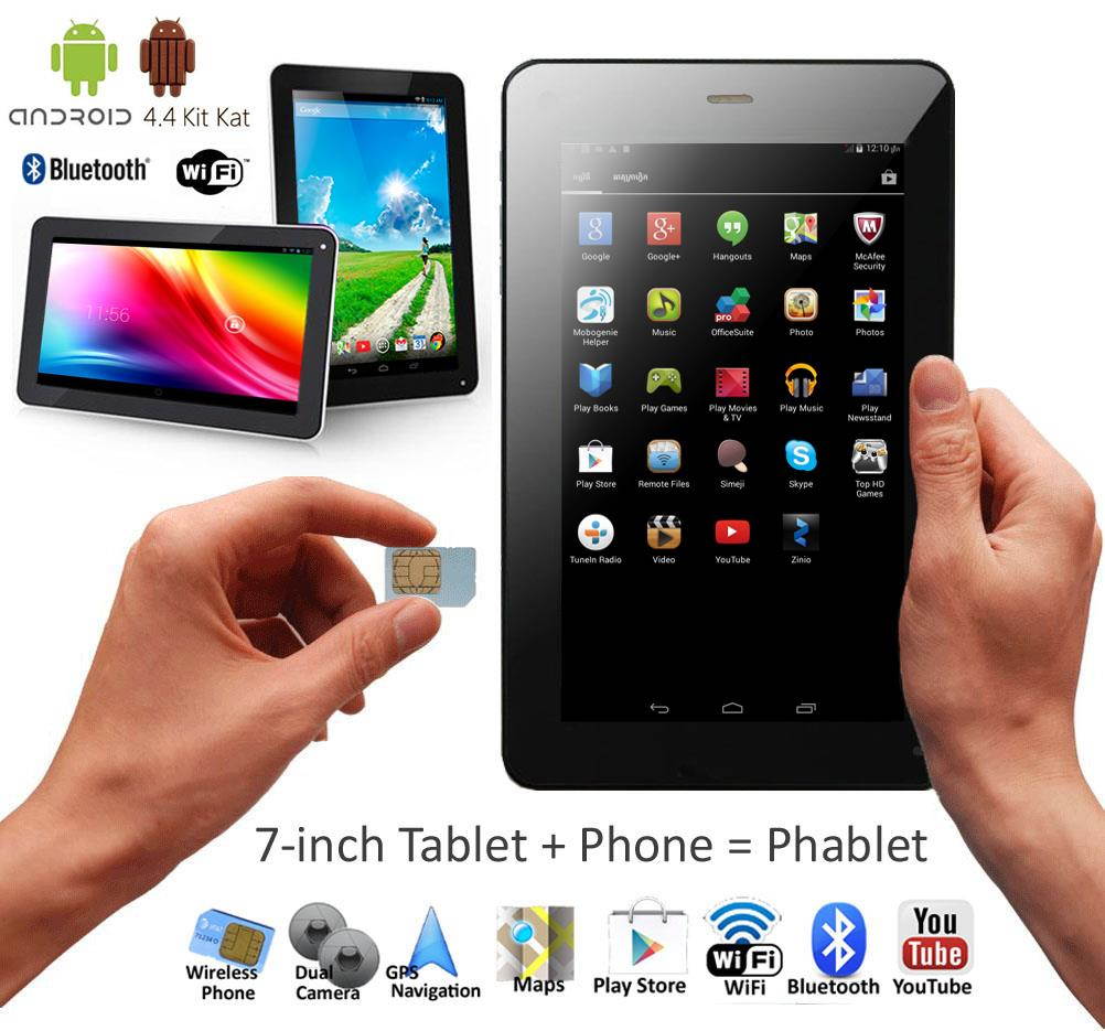 3G GSM Unlocked Android 4.4 Dual Core SmartPhone + TabletPC ( 7.0 inch Screen + Google Play Store + WiFi  + Bluetooth)